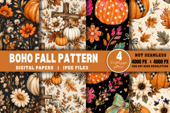 Download Autumn Digital Paper, Boho Fall Pattern - Autumn digital paper Collection
